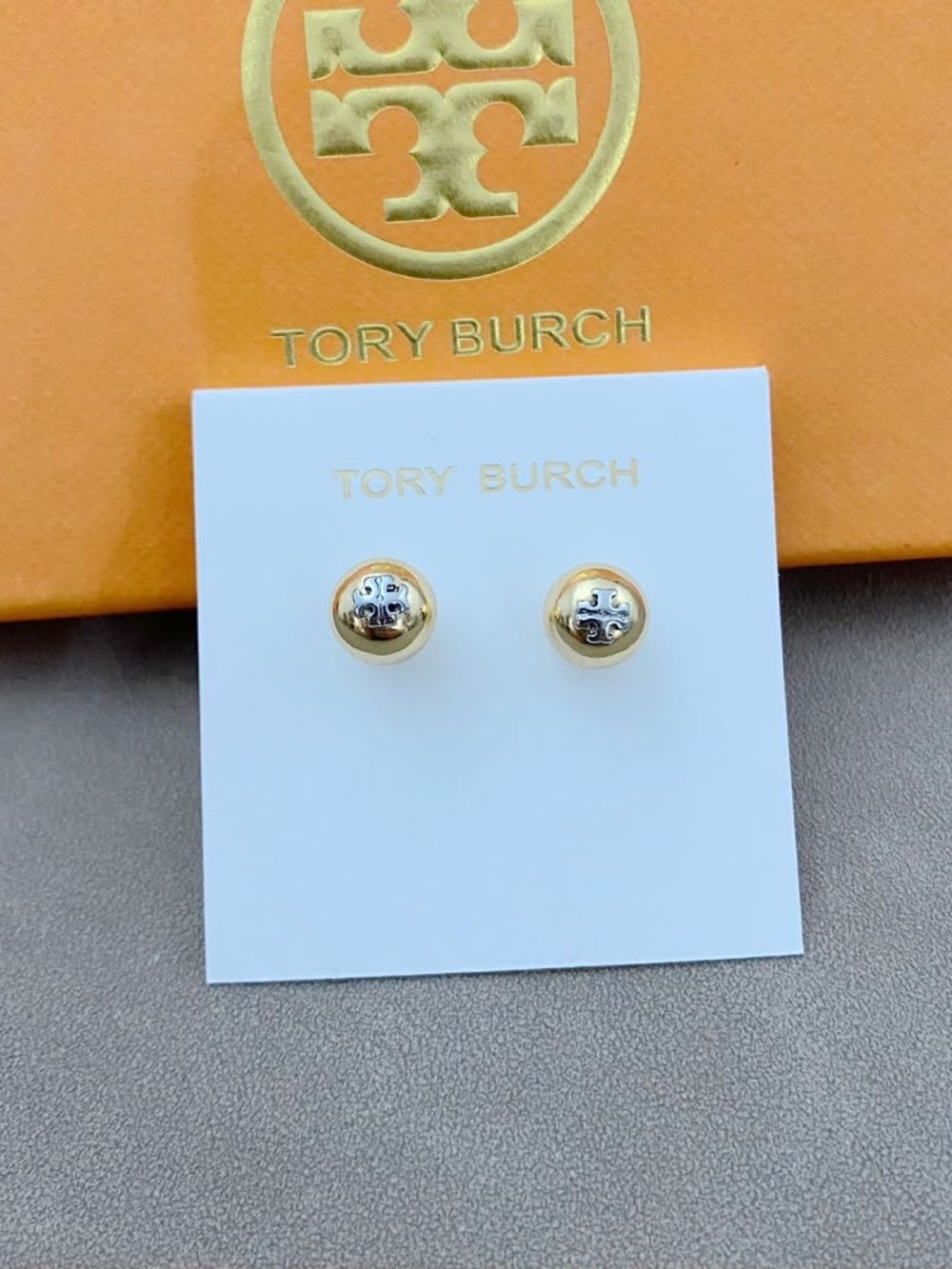 Tory Burch Two-Tone Gold and Silver Logo Button Stud Earrings